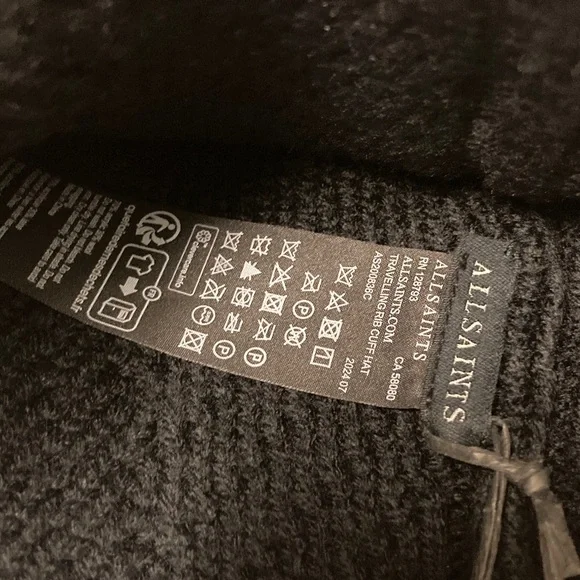 All Saints Black Ribbed Knit Beanie - Picture 3 of 4